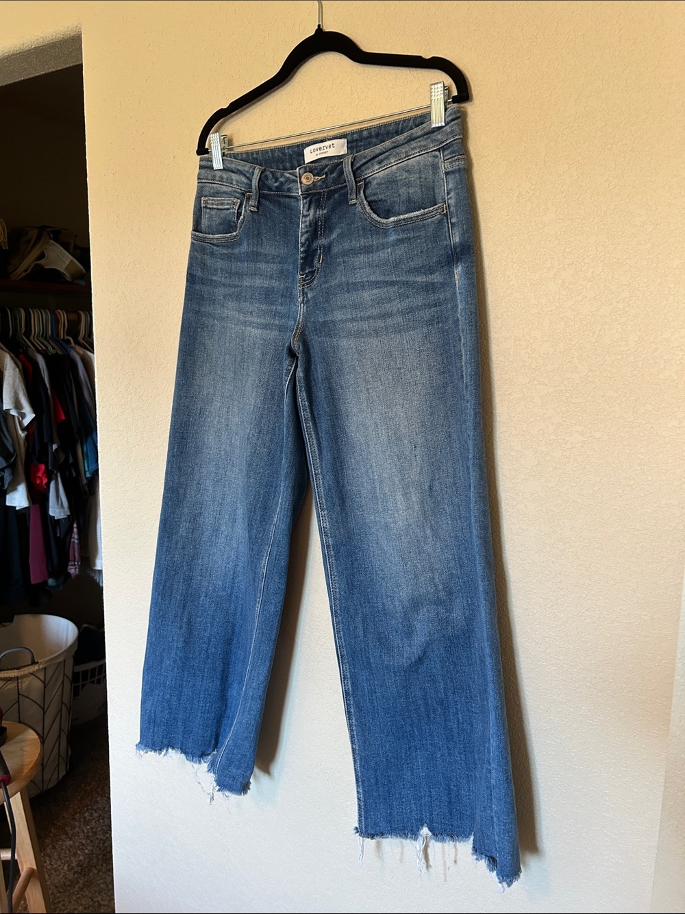 Lovervet by VERVET Wide Leg Cropped Jeans Women’s Size 28 Raw Hem Stretch - Picture 4 of 10